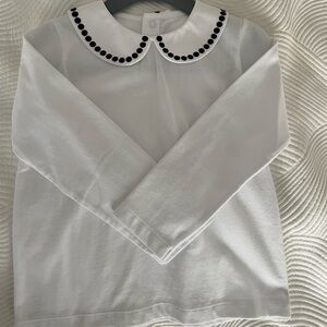 Toddler Girls White Jacadi Blouse with collar & navy detail
